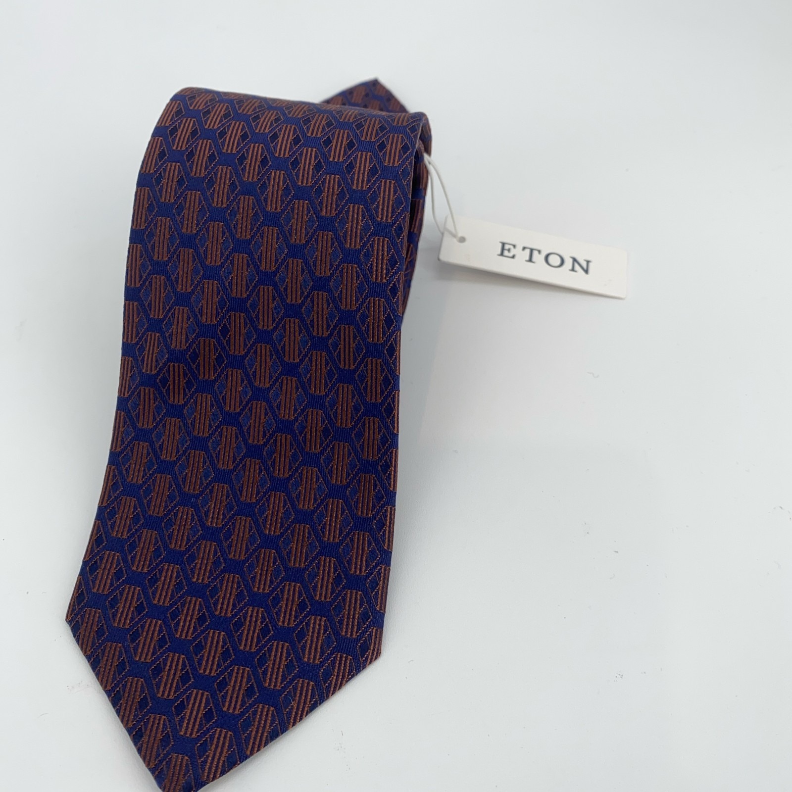 Eton Tie Men One Size Blue Brown Patterned Silk Classic Necktie England Made Nwt